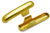 Metalliset sokatapit<BR> kuminauhoille/punosnaruille,<BR> aukko 2,6 mm,<BR> messinkipinnoitetut